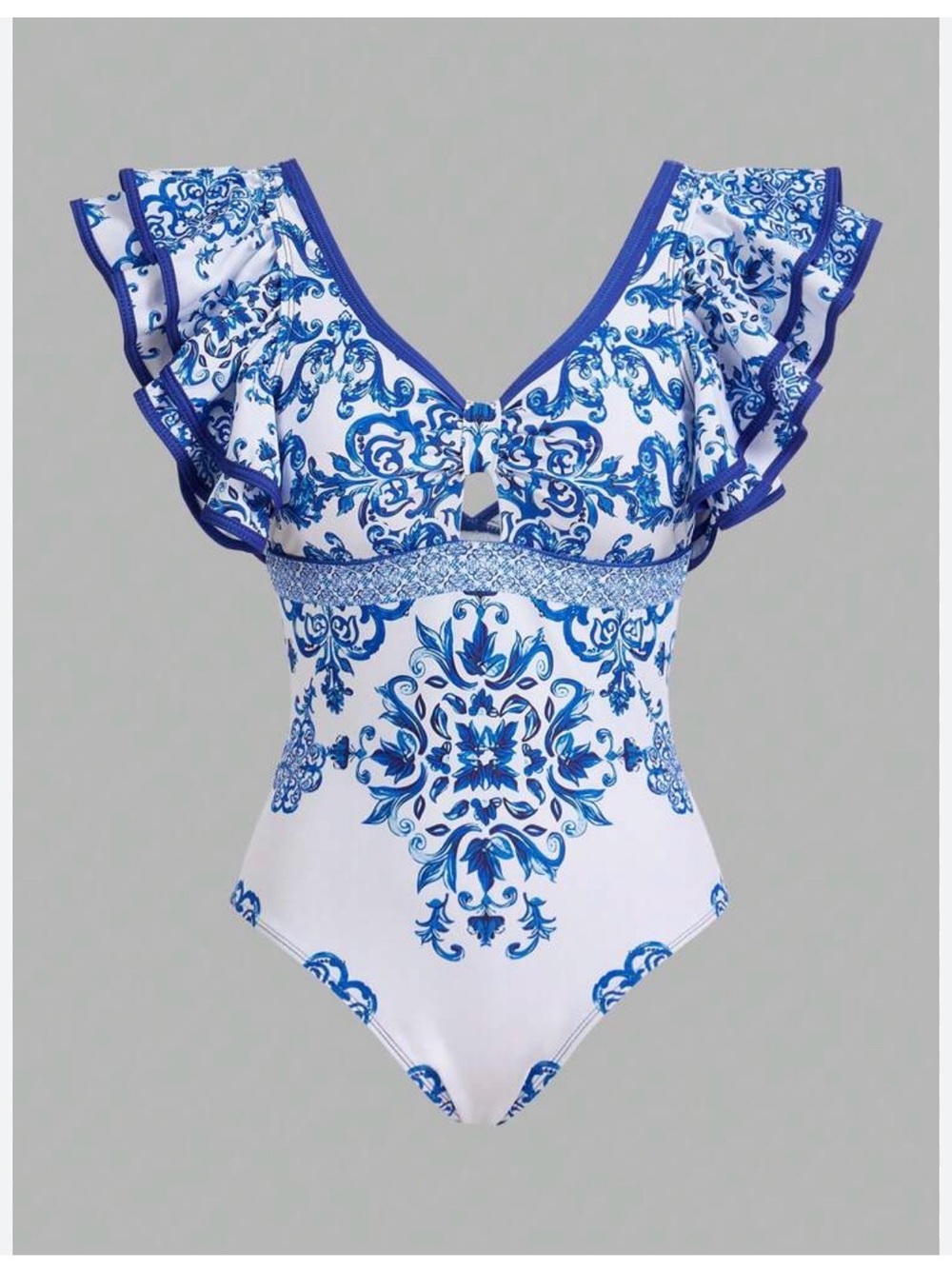 Blue & White Ruffled One-Piece Swimsuit Body Suit